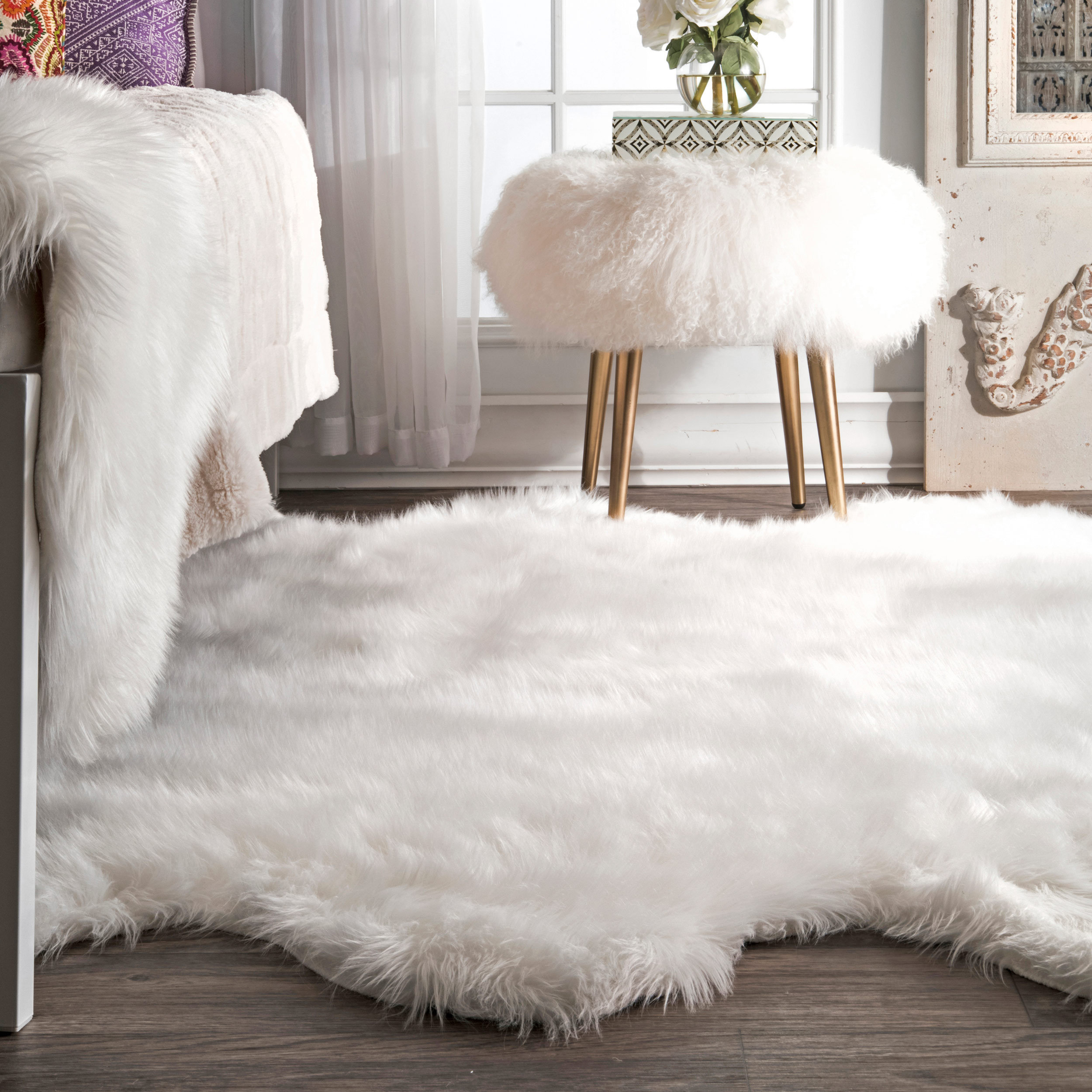 White Sheepskin Multi sold Pelt Octo hape - Shag - Luxury Faux Fur - Shaggy Soft - Shag - Handmade Designer Fur Rugs Fur Accents USA